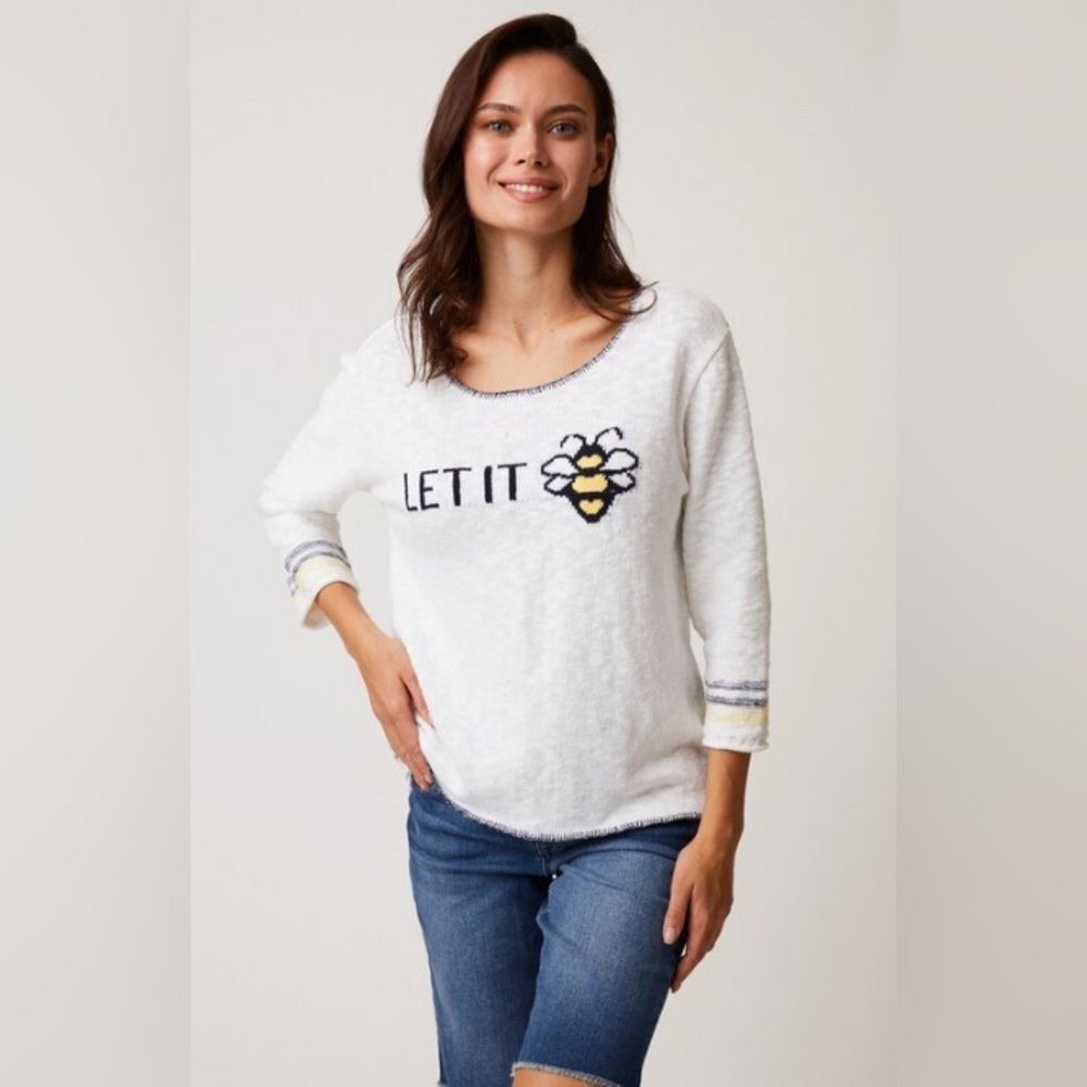 Cotton Country Parkhurst 3/4 Sleeve Let It Bee Pullover Sweater Small Cotton